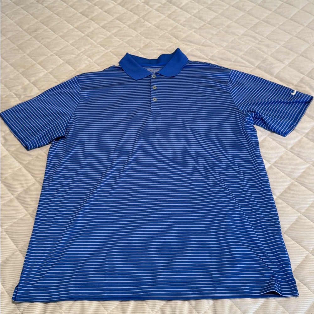 Nike Mens Dri-FIT Blue & White Striped Golf Polo Shirt Size X-Large